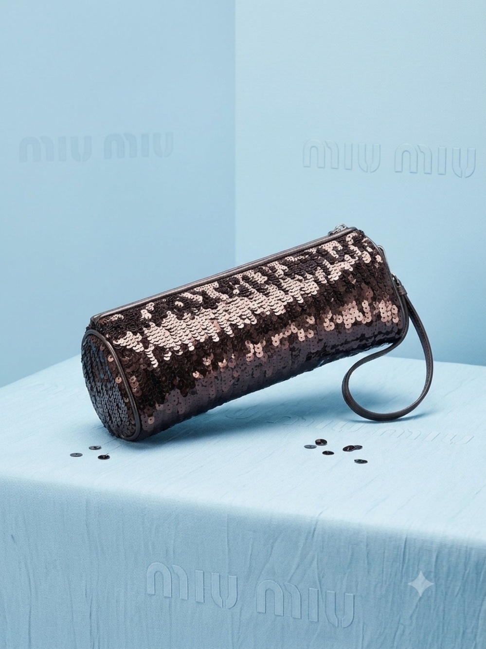 Miu Miu Black Sequin Cylinder Wristlet Bag
